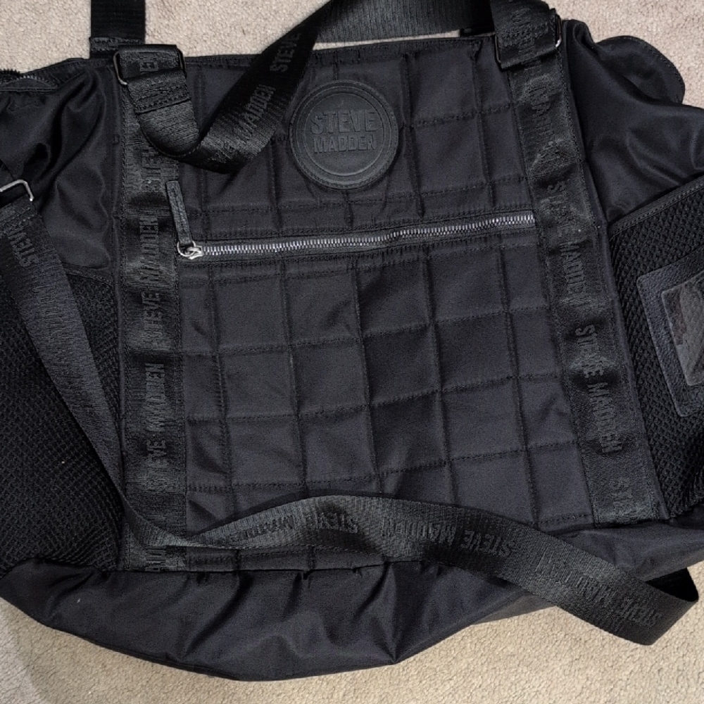 Steve Madden Quilted Black Duffel Bag